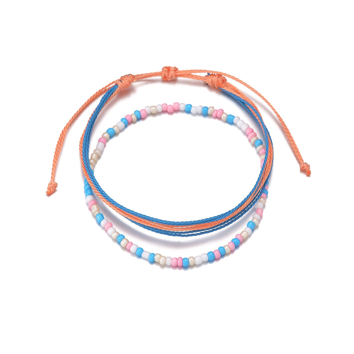 Wholesale Colorful Beaded Colorful Braided Rope Adjustable  Anklets