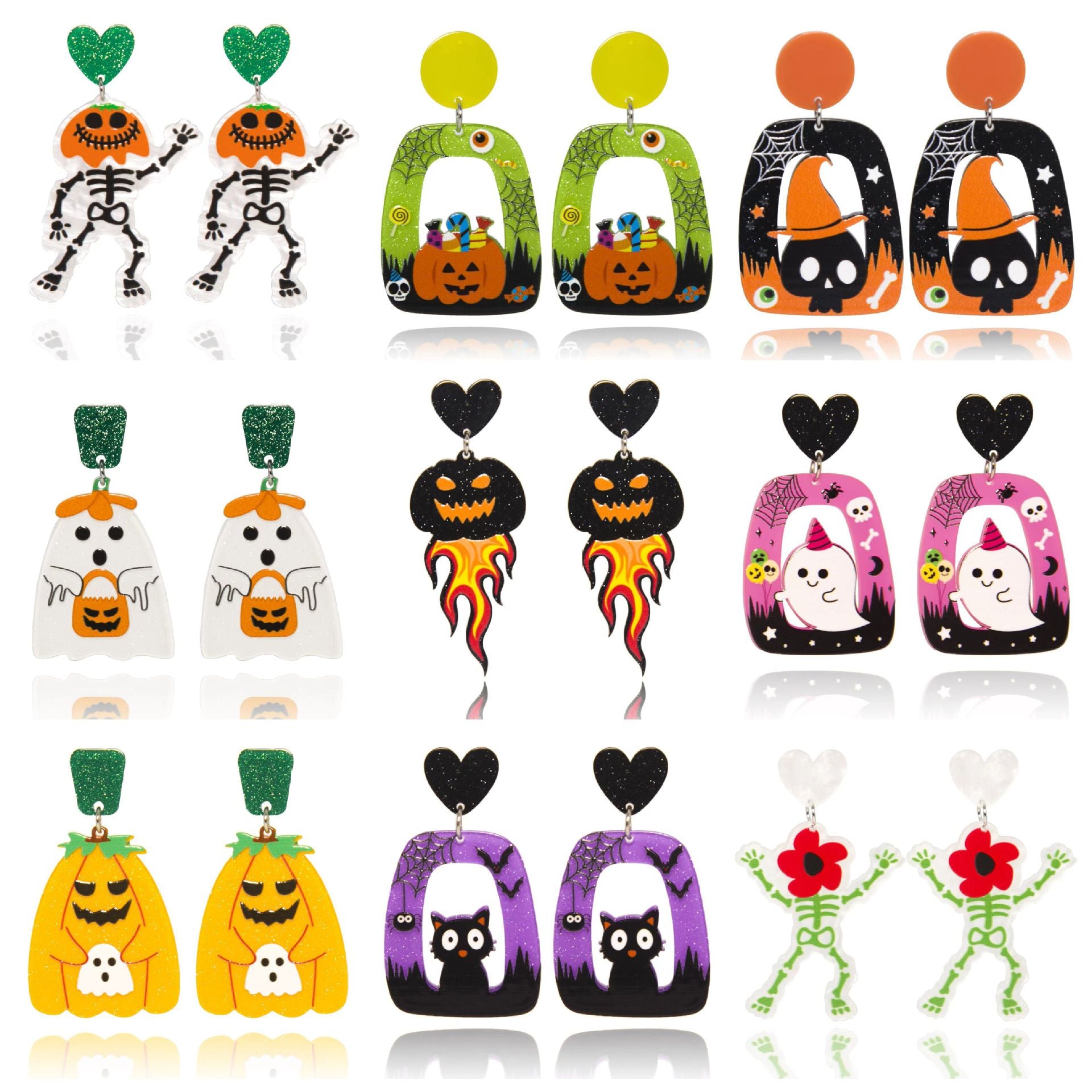 Wholesale  Halloween Funny Pumpkin Ghost Spider Cat Skull Exaggerated Earrings
