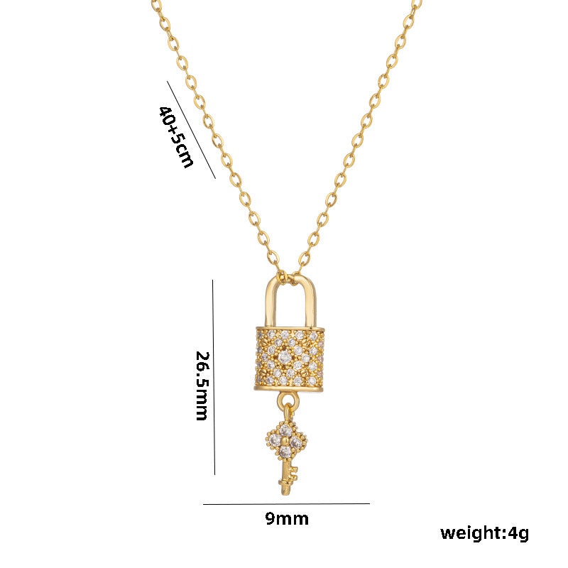 Wholesale Tassel Micro-diamond Longevity Lock Titanium Steel Necklace ACC-NE-Kouz005