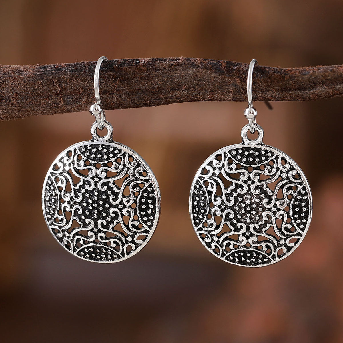 Wholesale  retro national style geometric hollow carved earrings