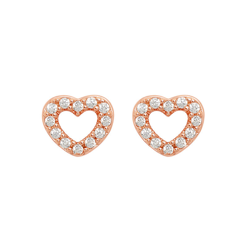 Wholesale  18K Peach Heart Full Diamond Micro Earrings