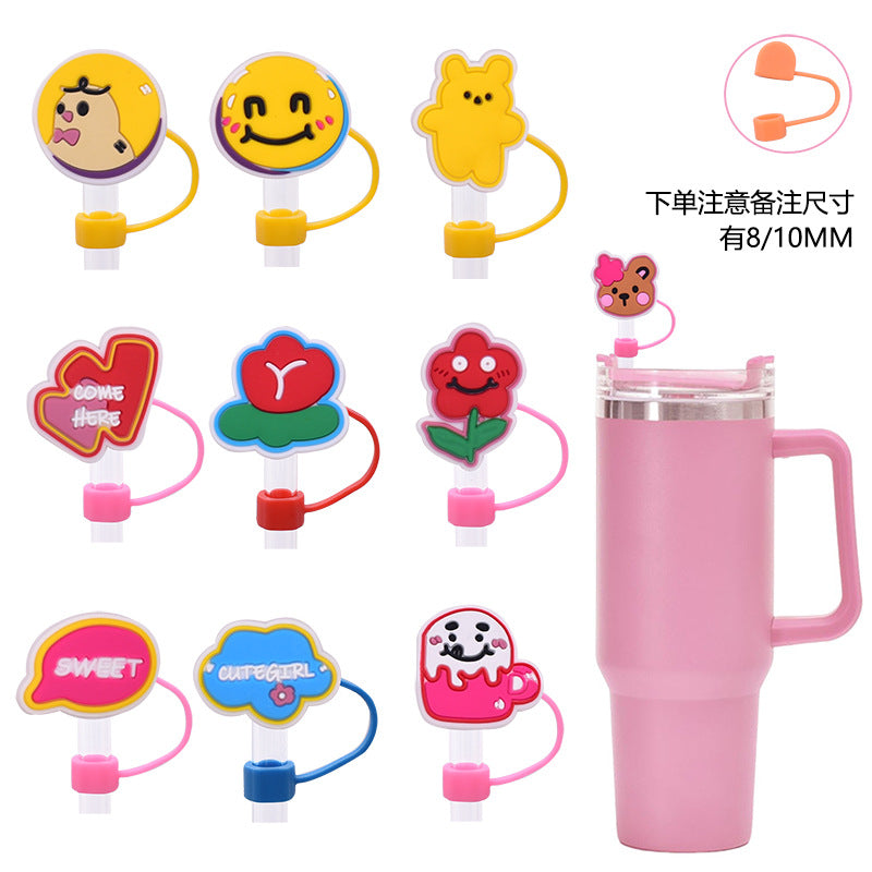 Wholesale Random 100pcs Cute Cartoon Dessert Straw Cover 10MM Straw Tube Cap