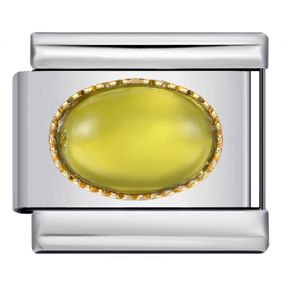 Wholesale Italian Charm Bracelet 9mm DIY Splicing Removable Micro-paved Oval Color Stone Stainless Steel Composable Bracelet