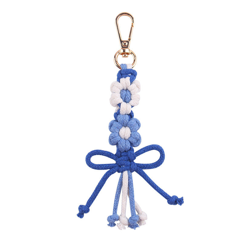 Wholesale Handwoven Cotton Rope Keychain Cartoon Flower Bow In Pink Korean Style Festival Gift