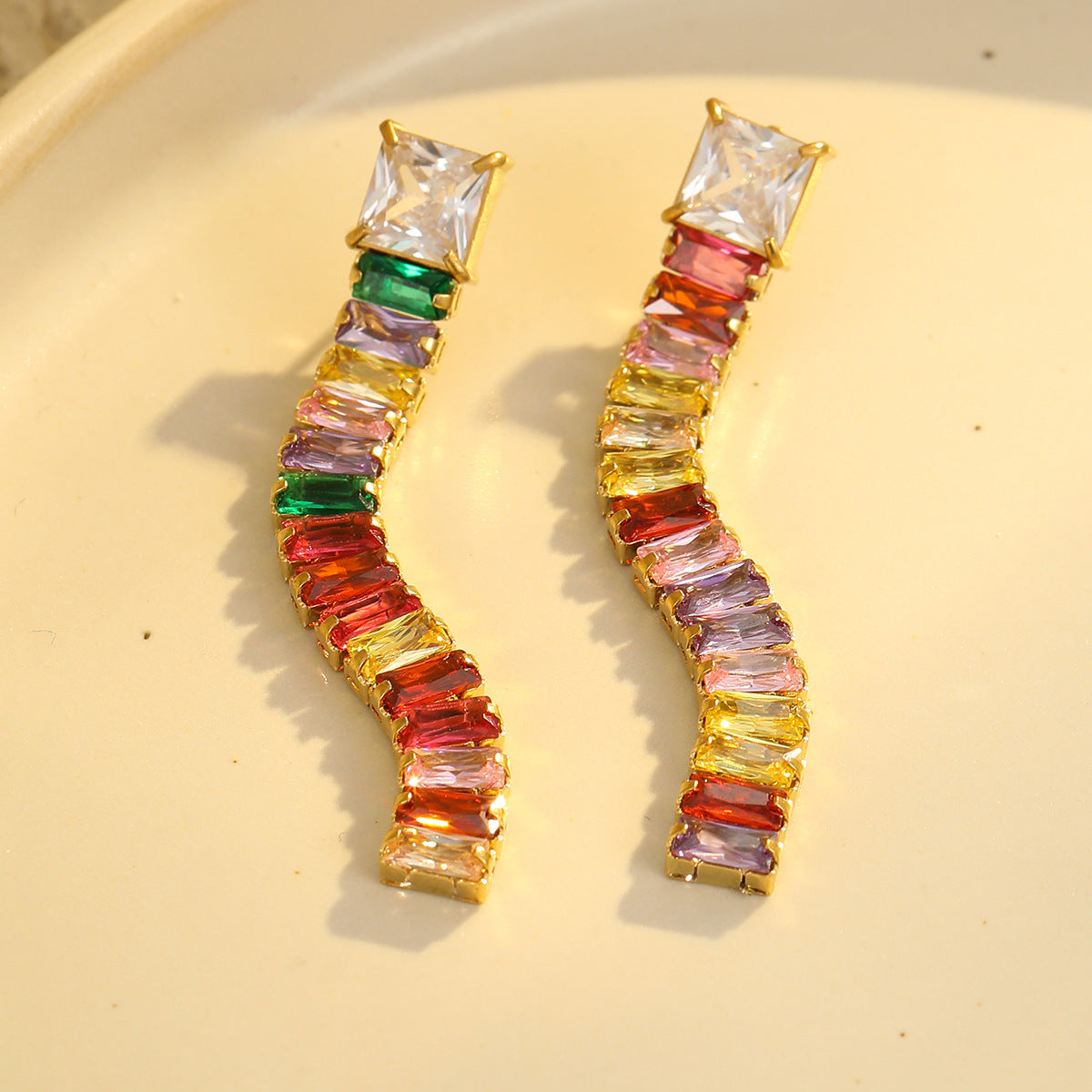 Wholesale  stainless steel  zircon tassel 18K earrings