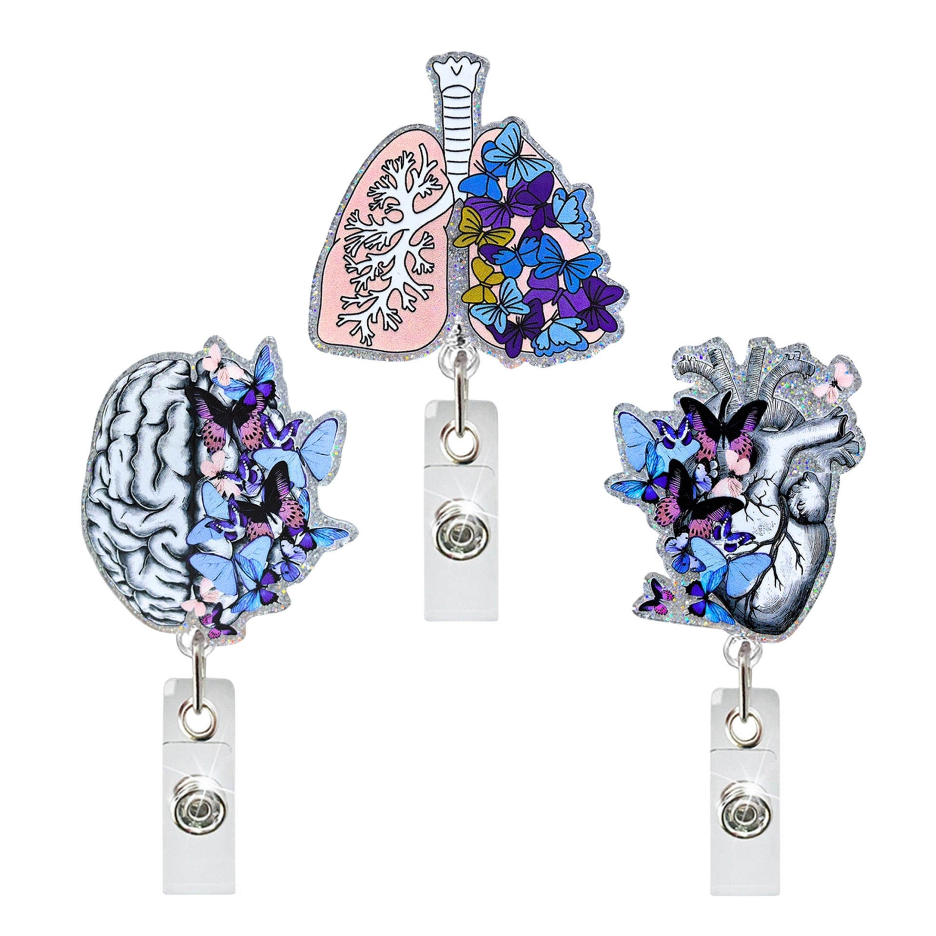 Wholesale Acrylic Heart Series Retractable Rotating Badge Keychain