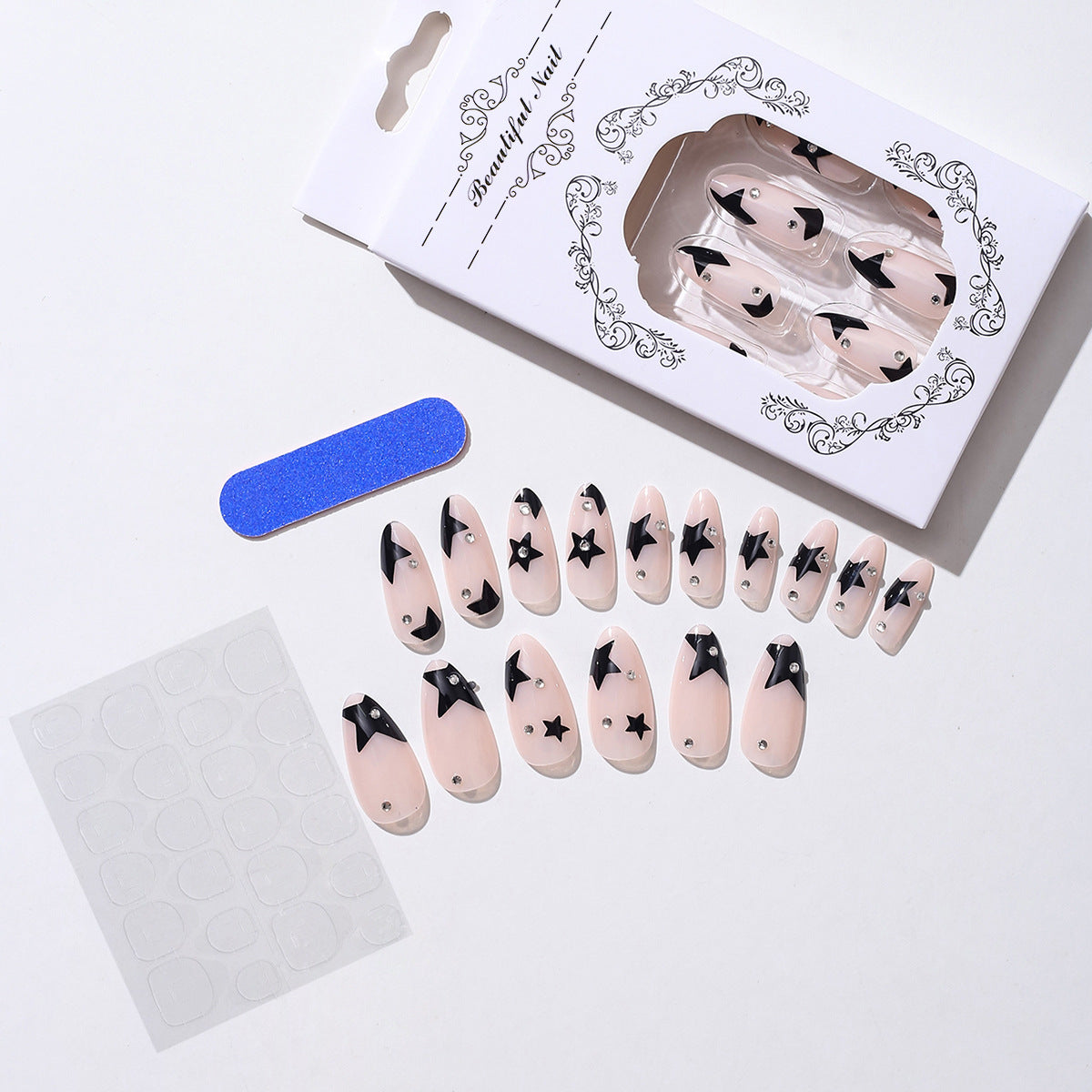 Wholesale 24pcs/box Glitter Nail Stickers Rhinestone Stars Wearable Nails Press-on Nail Set ACC-NS-HaoYi030