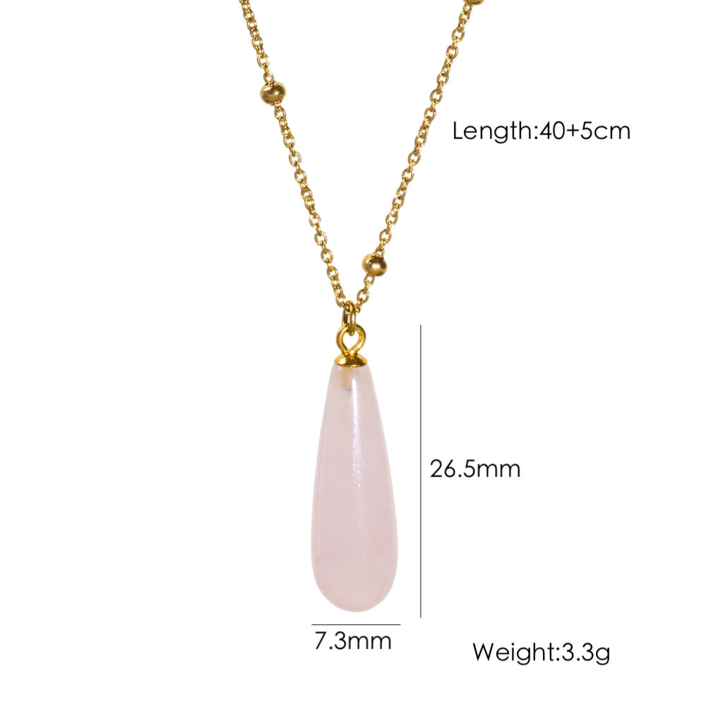 Wholesale Drop-shaped Natural Stone Pendant Stainless Steel Necklace
