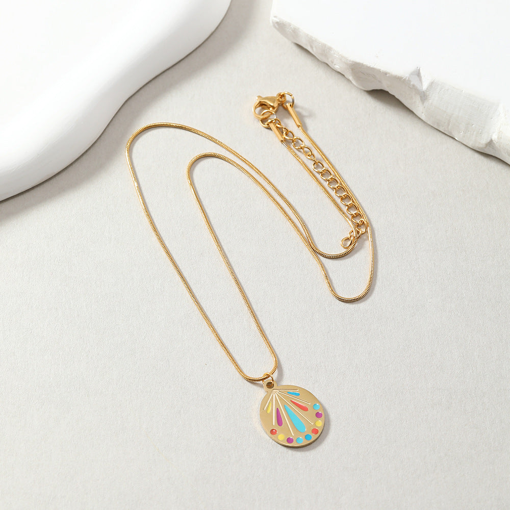 Wholesale Stainless Steel Dopamine Oil Drop Candy Color Butterfly Flower Necklaces ACC-NE-WangG005