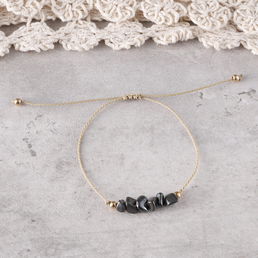 Wholesale Bohemian colorful irregular natural stone gravel adjustable handmade woven bracelet