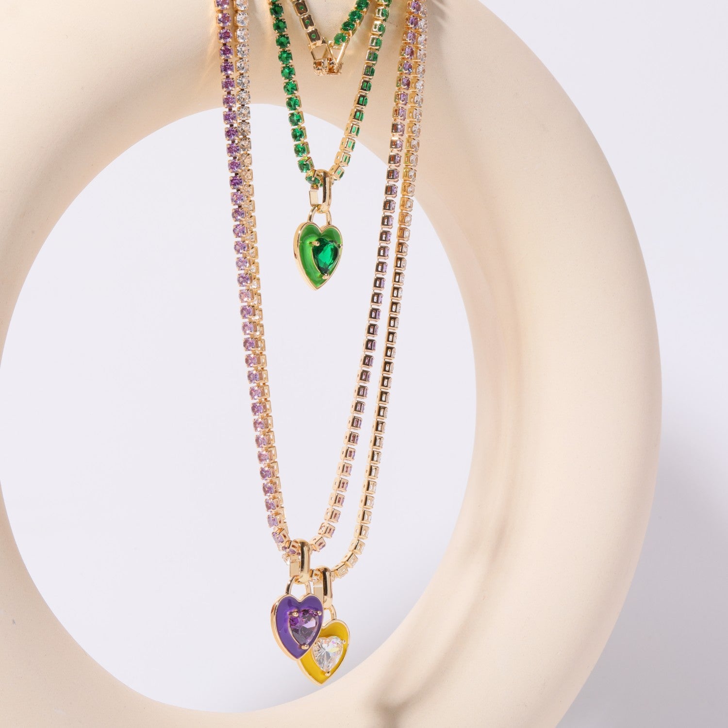 Wholesale titanium steel tennis chain colored zircon necklace emerald zircon light luxury necklace