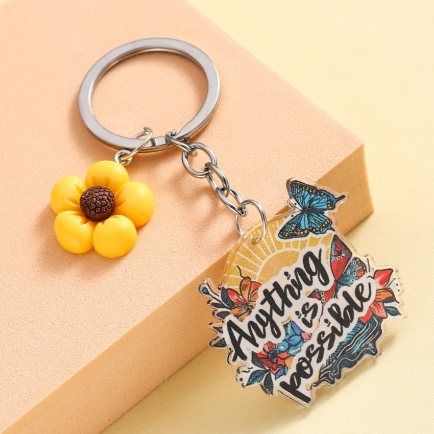Wholesale Acrylic Inspirational Slogan Flower Keychain ACC-KC-RongR088