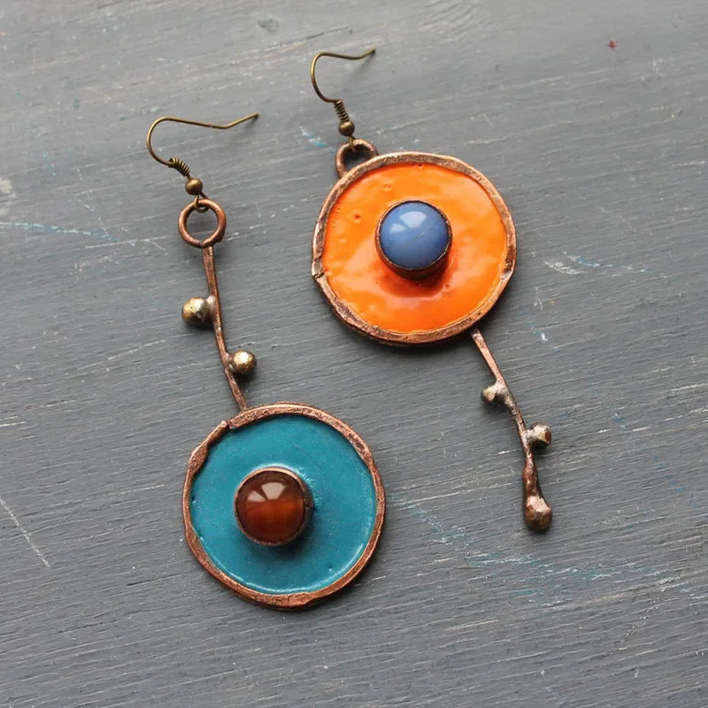 Wholesale  Asymmetrical Painted Antique Red Copper Earrings