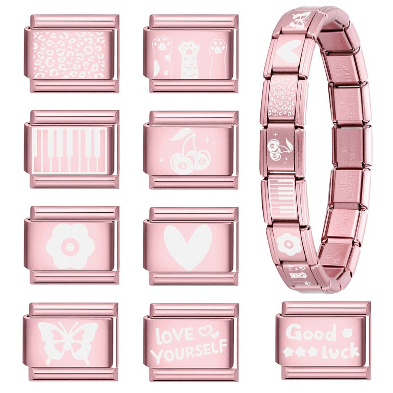 Wholesale Italian Charm Bracelet 9mm DIY Splicing Rose Pastel Stainless Steel Composable Bracelet