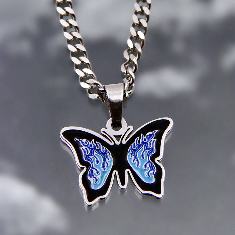 Wholesale Neutral Titanium Steel Color Butterfly Necklace