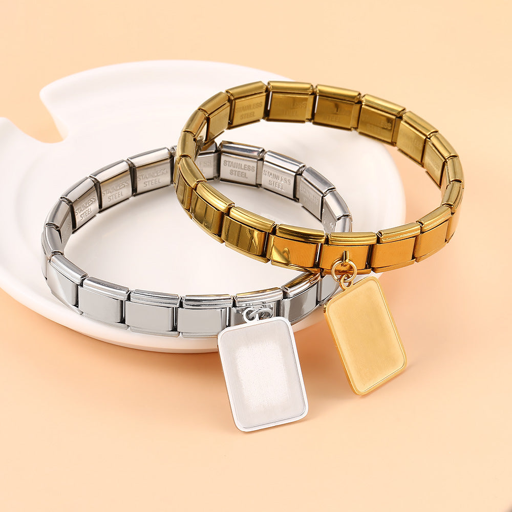 Wholesale Stainless Steel Laser Engraved Square Pendant Bracelet Fashion Accessory for Everyday or Gift