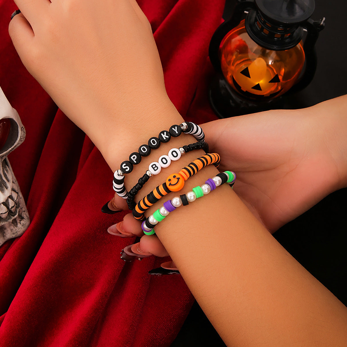 Wholesale Halloween Beaded Pumpkin Bracelets Clay Bead Bracelets Set ACC-BT-XueRou003
