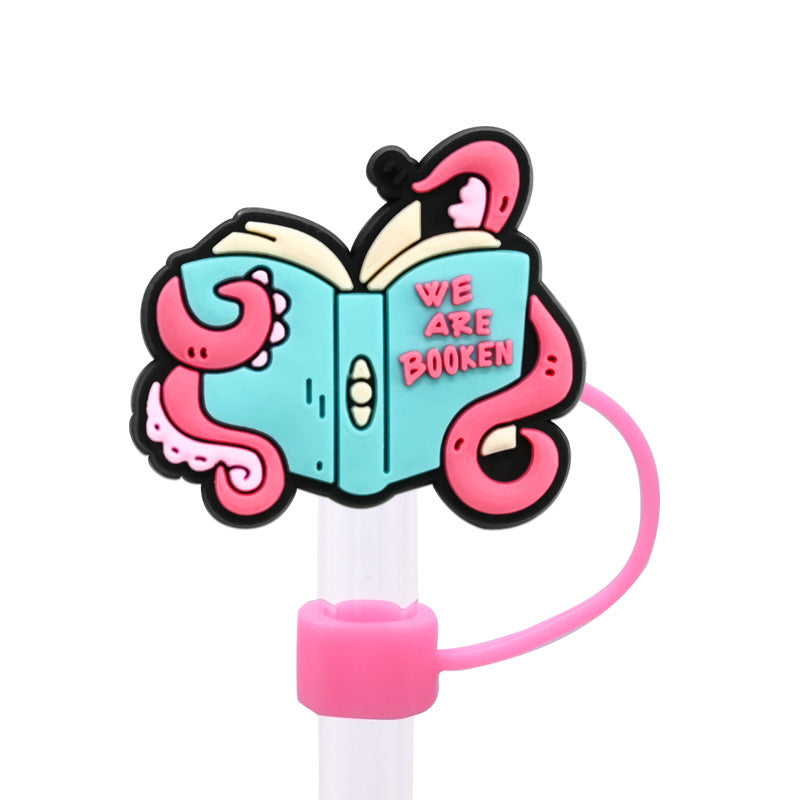 Wholesale Random 100pcs Learning Bookworm Series 8/10mm PVC Soft Straw Tube Cap