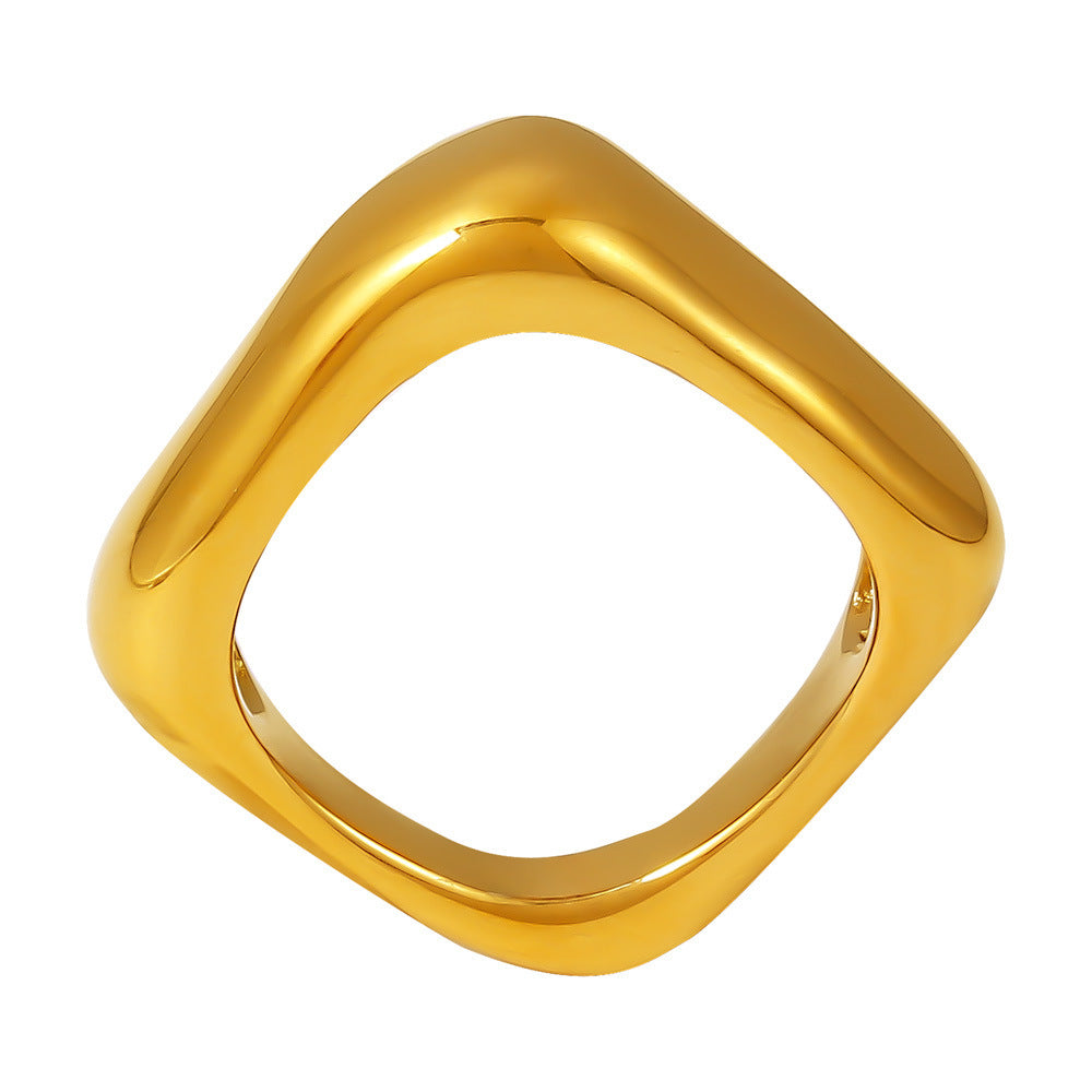 Wholesale Square Geometric Stainless Steel PVD Plated 18K Gold Ring