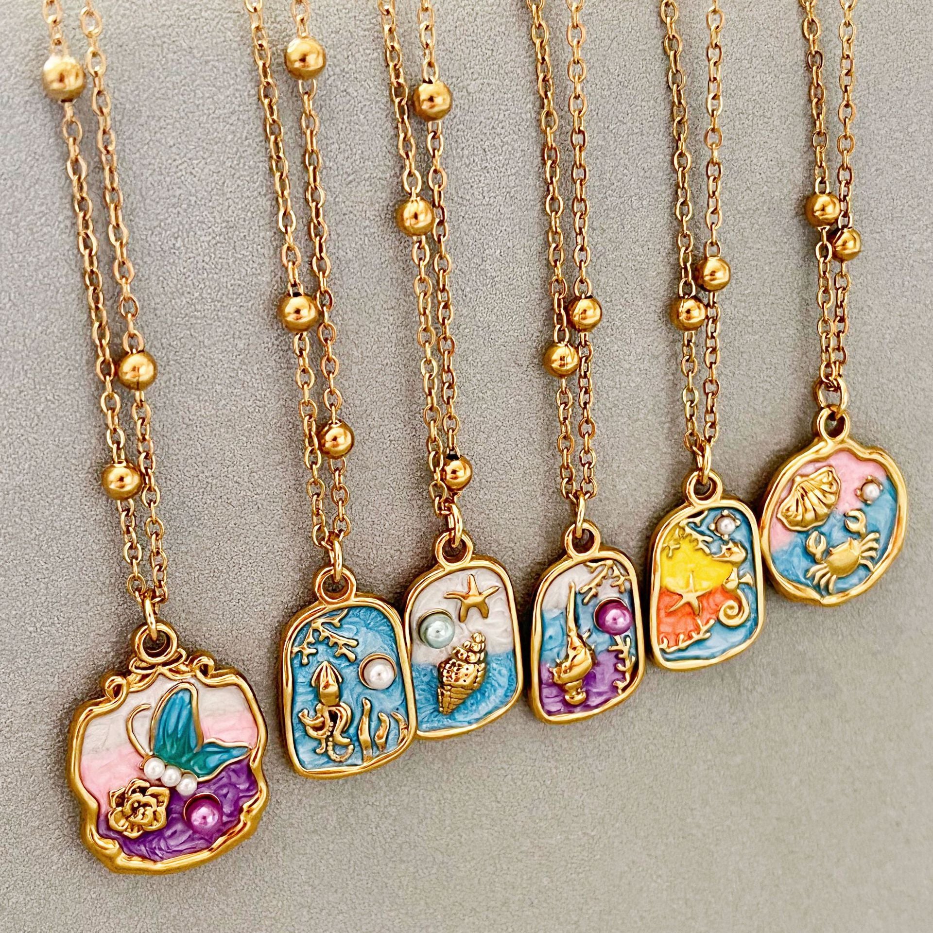 Wholesale titanium steel  colorfast oil-drop pattern Necklace