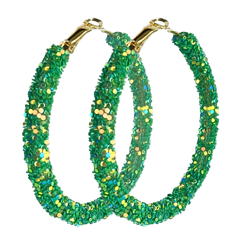 Wholesale 2 pairs/pack St. Patrick's Green Glitter Large Earrings ACC-ES-HY224