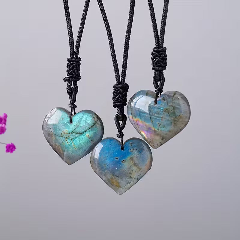 Wholesale Natural Stone Heart Pendant Necklace Crystal Moonstone Jewelry Gift For Party