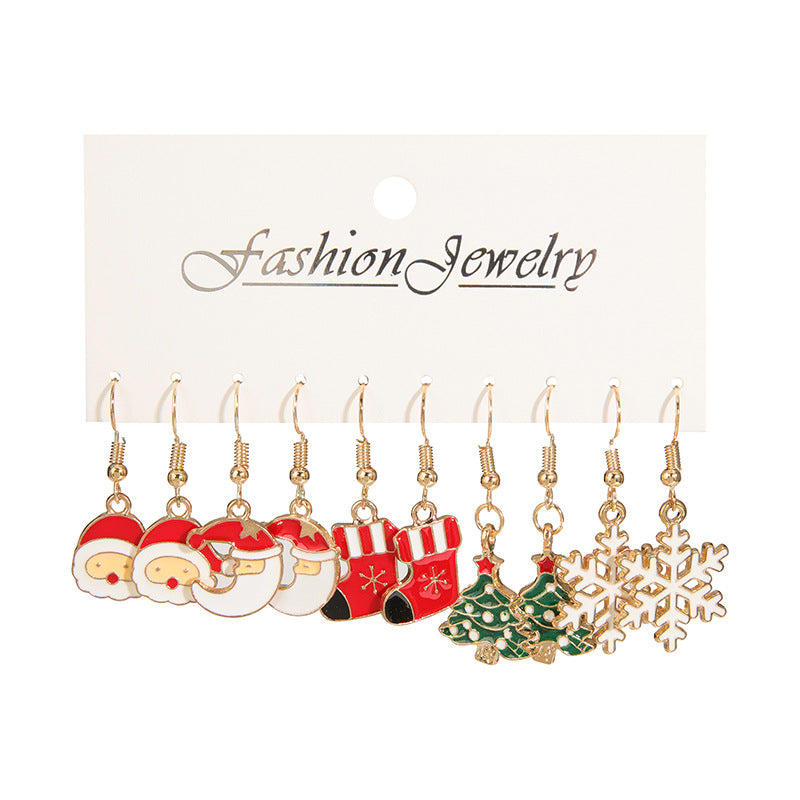Wholesale Christmas Earrings 5 pairs Set Santa Claus Snowflake Earrings ACC-ES-Zhey006