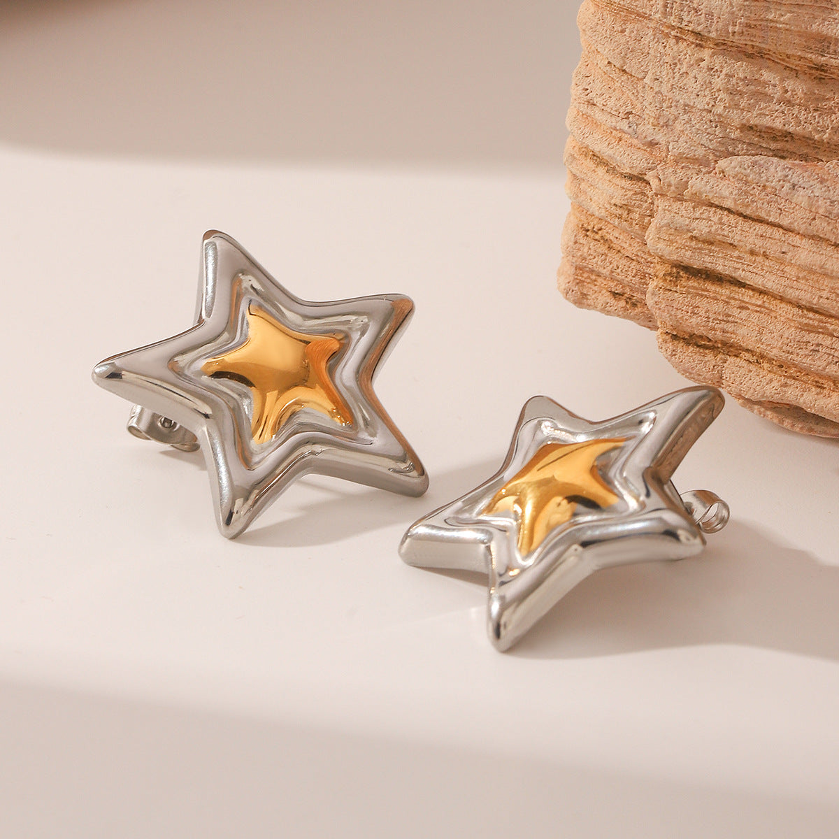 Wholesale  Stainless steel gold and silver color matching five-pointed star earrings