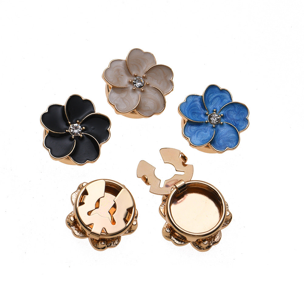 Wholesale 2PCS Metal cufflinks with zircon-encrusted flower design