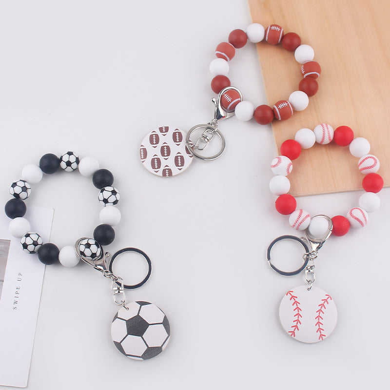 Wholesale ball printed wood chip accessories creative DIY silicone beads beaded bracelet keychain