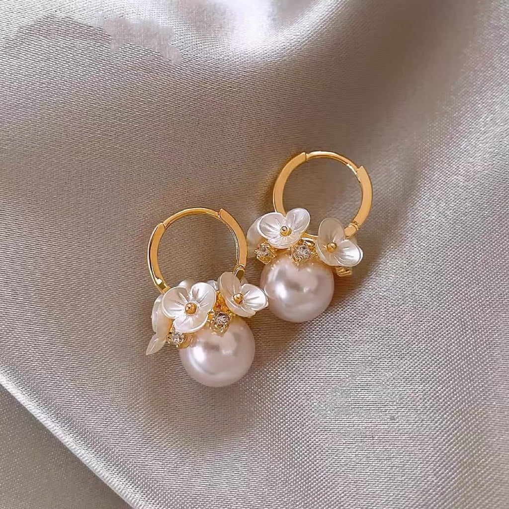 Wholesale Silver Needle Zircon Circle Pearl Earrings ACC-ES-KJ019