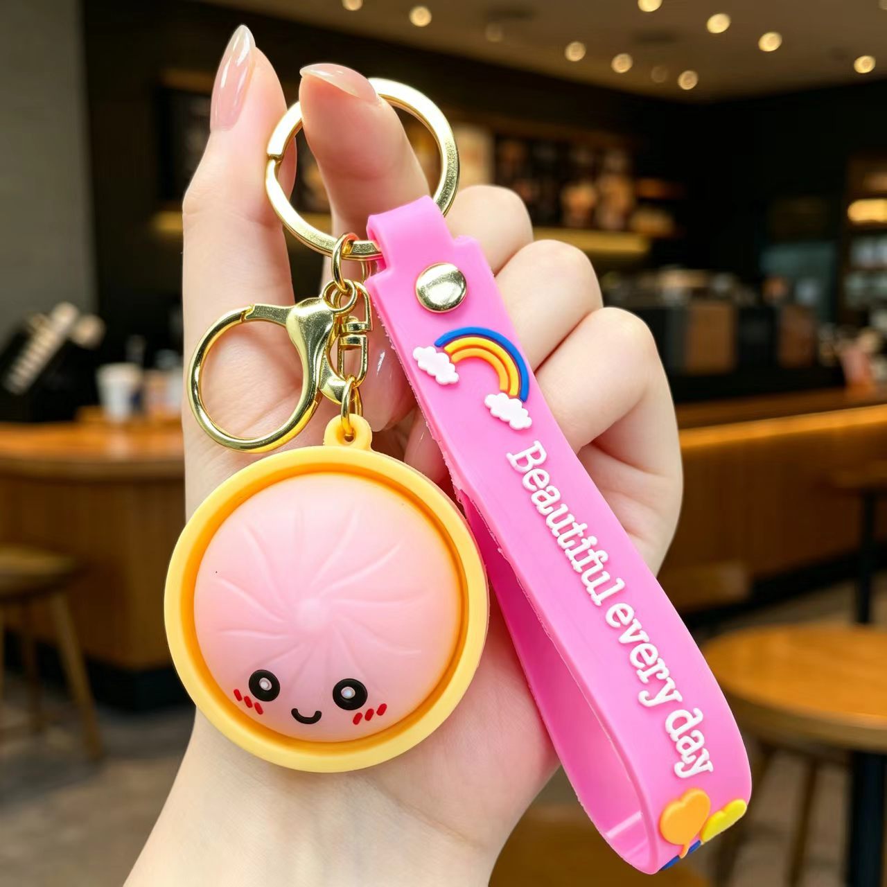 Wholesale PVC Cute Steamed Bun Keychain Pendant - Creative Xiaolongbao Design Car Keychain Bag Charm