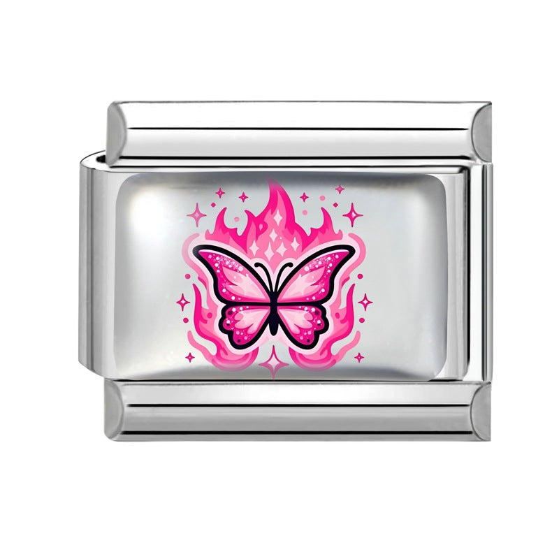 Wholesale Italian Charm Bracelet 9mm DIY Colorful Element Pink Pattern  Creative Stainless Steel Composable Bracelet