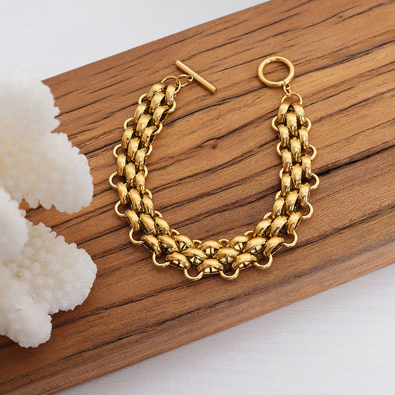 Wholesale Ring Buckle Chunky Chain Gold Plated Titanium Steel Jewelry Set Trendy Fashion Accessory for Gift or Resale