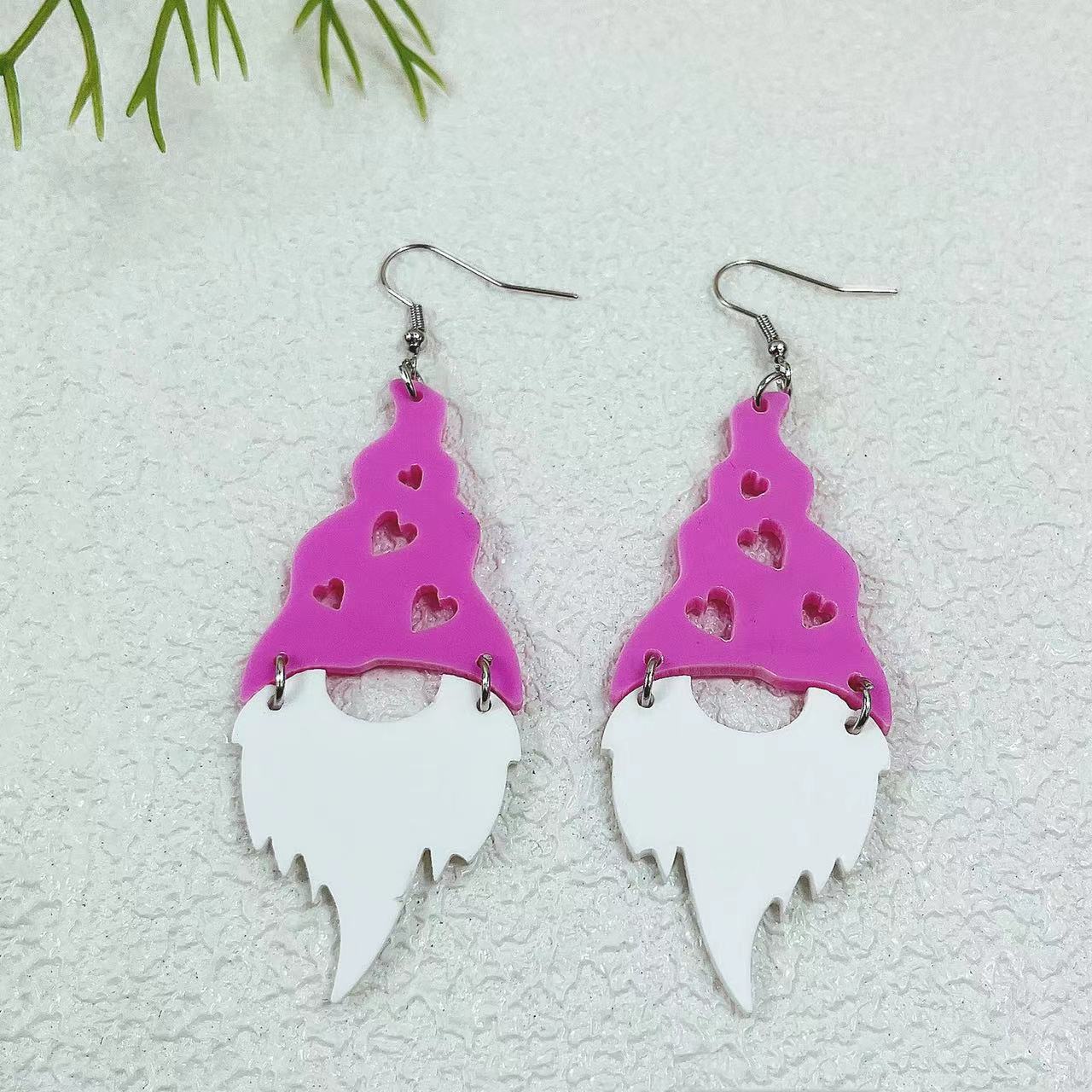 Wholesale Christmas Santa Claus Heart Hollow Acrylic Earrings ACC-ES-AnDao034