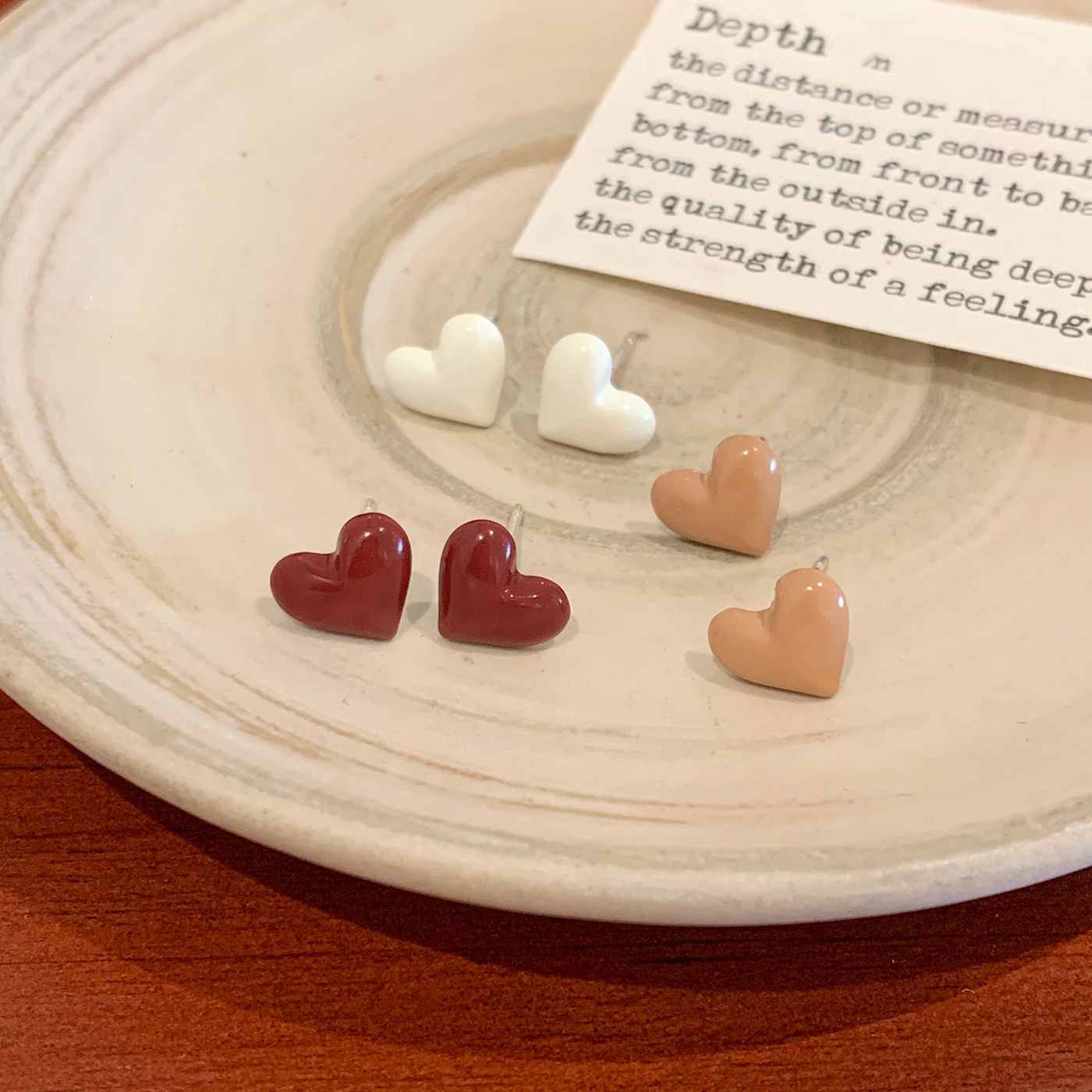 Wholesale Dopamine Cream Wind Drop Oil Heart Earring Set