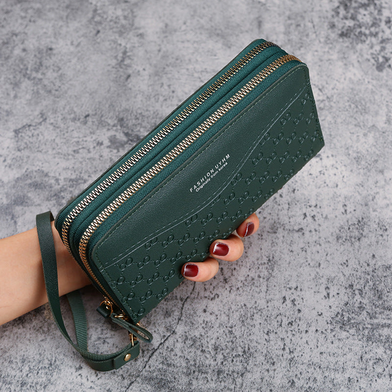 Wholesale Synthetic Leather Red Floral Multifunctional Double-Zip Long Wallet with Phone Pocket and Key Holder,  Everyday Gift for Women