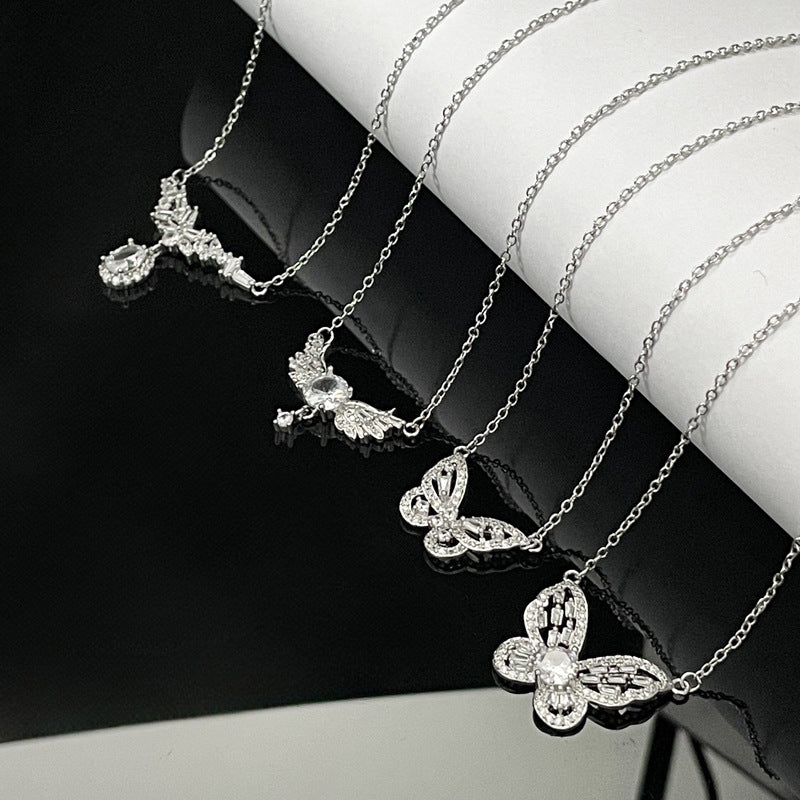 Wholesale  Micro-inlaid Zircon Water Drop Necklace  Three-dimensional Butterfly Full Diamond  Clavicle Chain