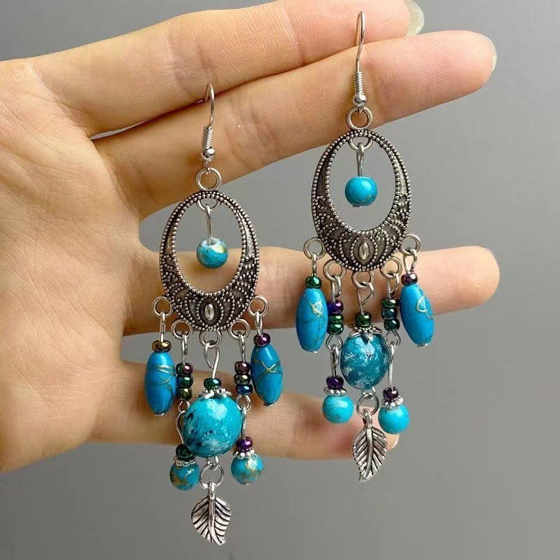 Wholesale Bohemian Tassel Earrings,  Alloy Electroplated Turquoise Color,  Party Wear Fashion Accessory