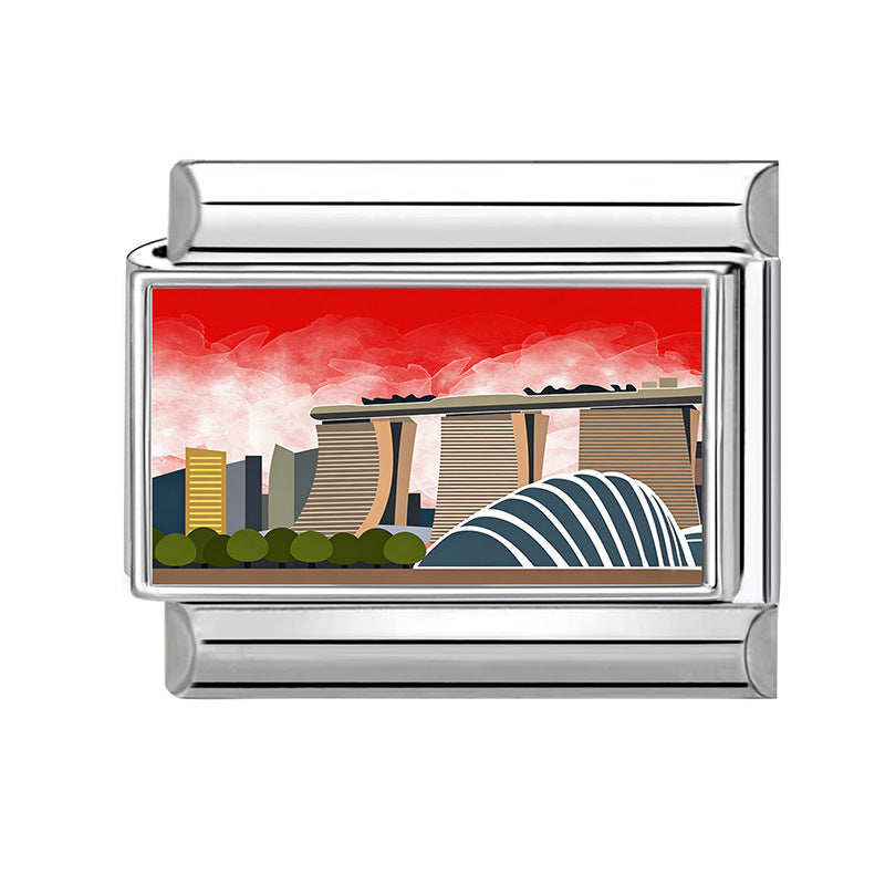 Wholesale Stainless Steel DIY Bracelet Modules Cartoon Cityscape Design Fashion Jewelry Accessory