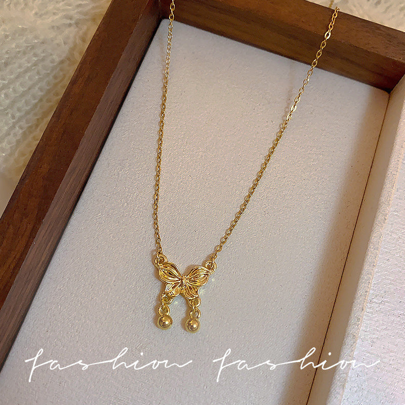 Wholesale Titanium Steel Three-Dimensional Bow Necklace  Luxury Niche Design Clavicle Chain