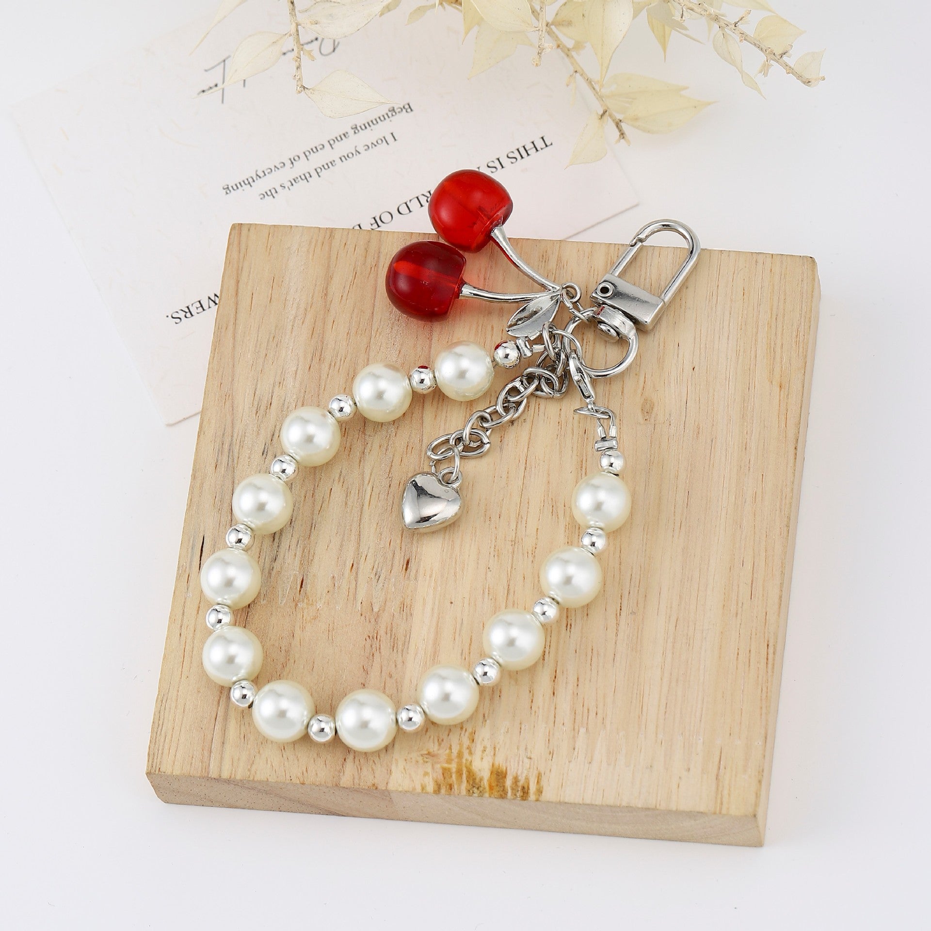 Wholesale Multifunctional Red Cherry Pearl Bracelet Keychains
