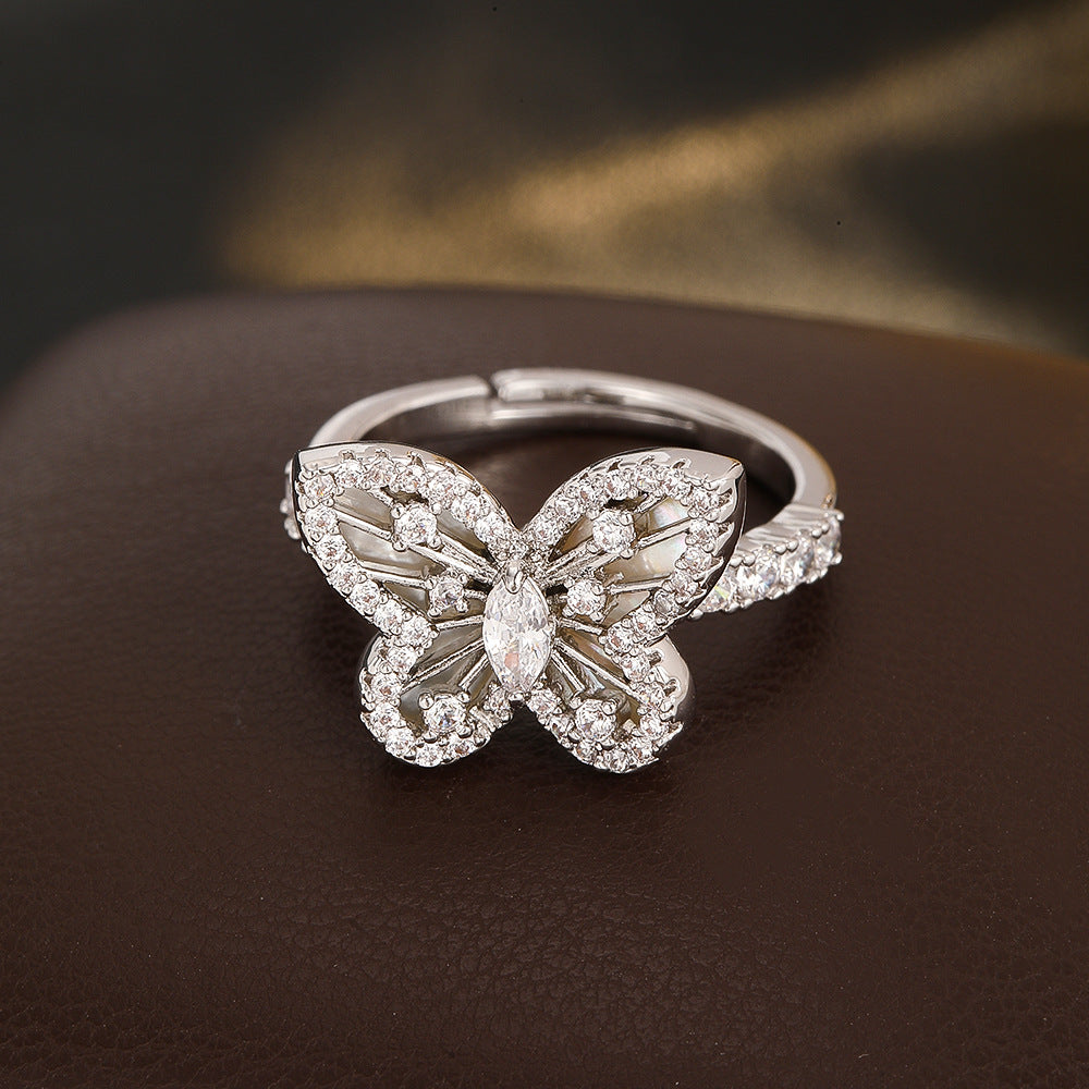 Wholesale Chic Butterfly Star Open Ring Gold Tone Adjustable Zircon Copper Alloy Jewelry Accessory Gift