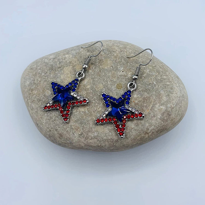 Wholesale American Independence Day five-pointed star inlaid zircon pendant necklace earrings