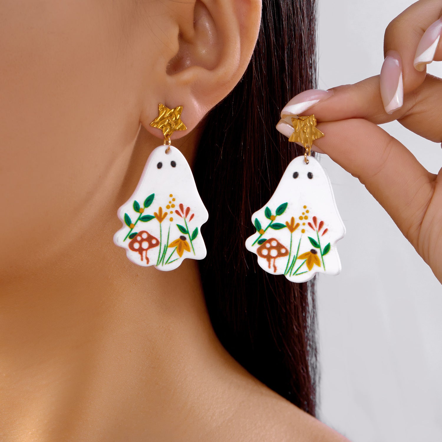 Wholesale Halloween earrings acrylic flower ghost cartoon ghost earrings