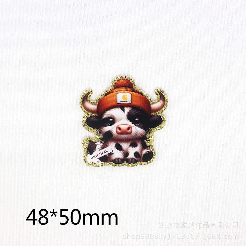 Wholesale 10pcs DIY Flatback Cartoon Calf Acrylic Flatback Badge Reels Retractable Keychain DIY Accessories ACC-FK-OuYe003