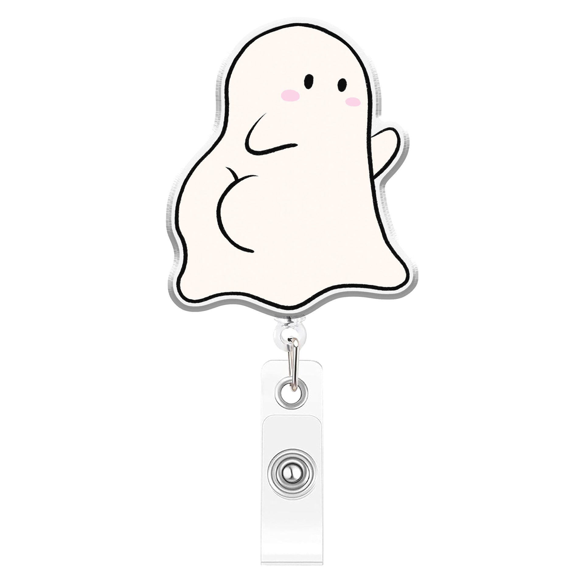 Wholesale  Ghost Cute Cartoon Acrylic Easy-Pull Buckle Retractable ID Card Holder Able Office Badge Decoration