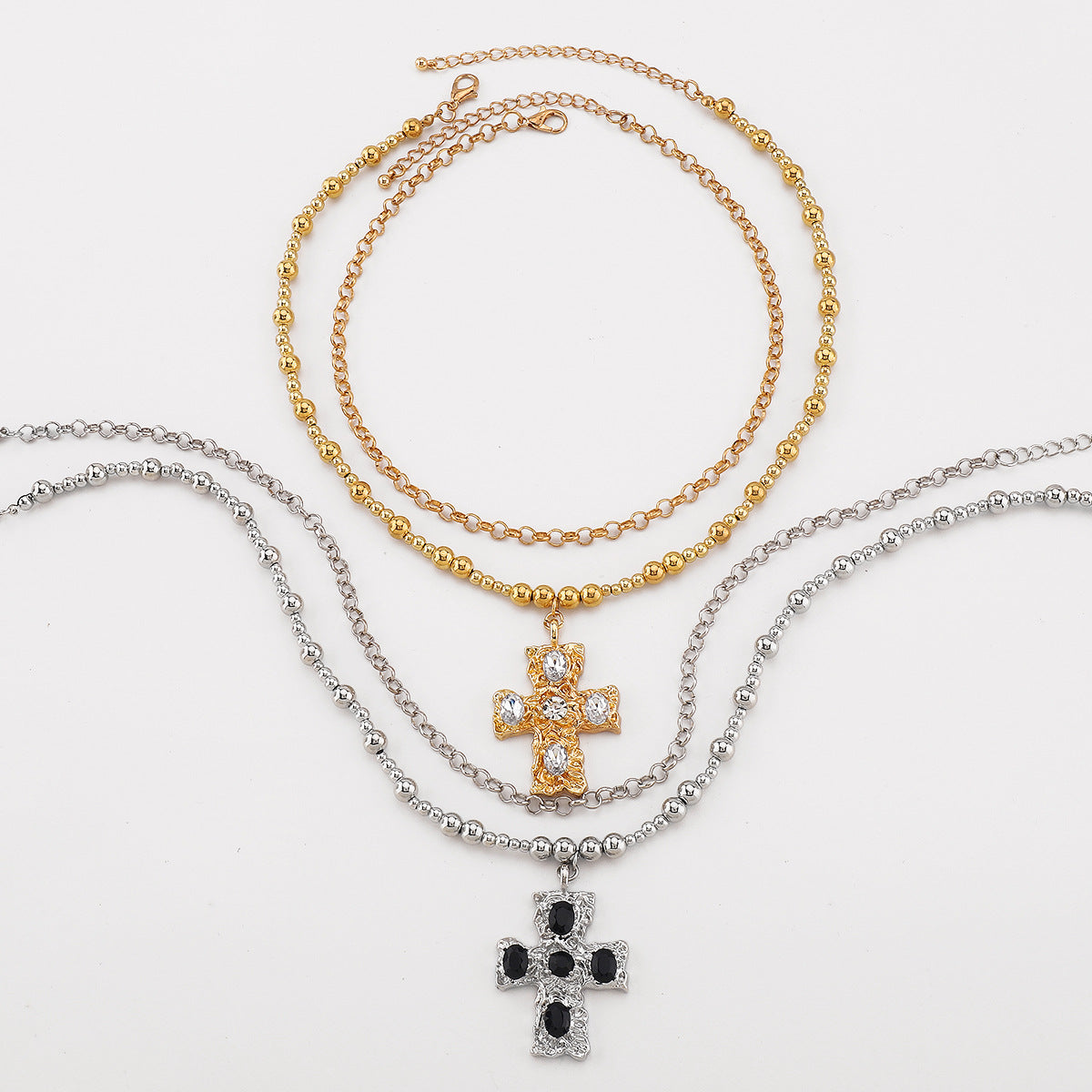 Wholesale Exaggerated Metal Diamond Cross Pendant Necklace suit