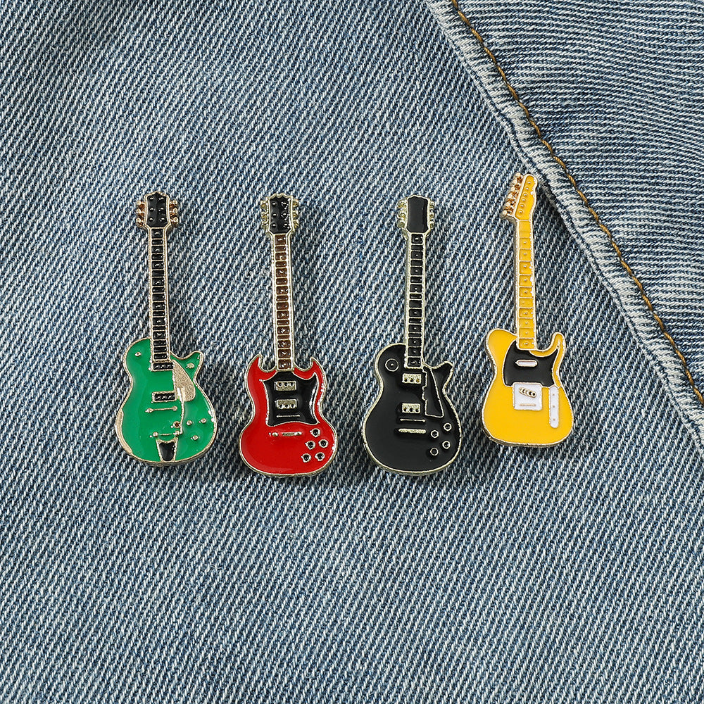 Wholesale Alloy Electroplated Retro Electric Guitar Brooch Pin Music Fashion Accessory For Gift