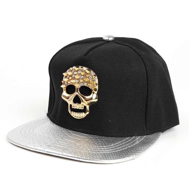 Wholesale hat metal skull flat hat snakeskin brim Tide brand hip-hop baseball cap